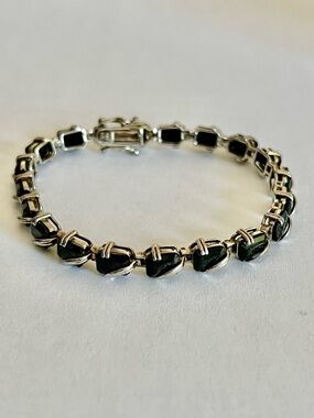 Black Onyx Gemstone Sterling Silver-Tennis Bracelet 7.5”